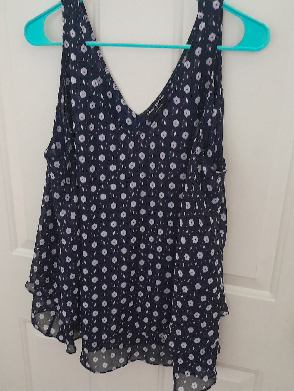Lane Bryant Navy Blouse with Pale Pink Floral Print